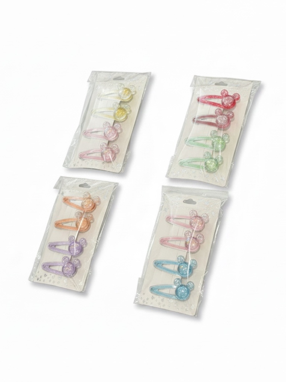 NWT BUNDLE 4 Sets of Disney Theme Mouse Ear Iridescent Snap Barrettes 16 Pieces